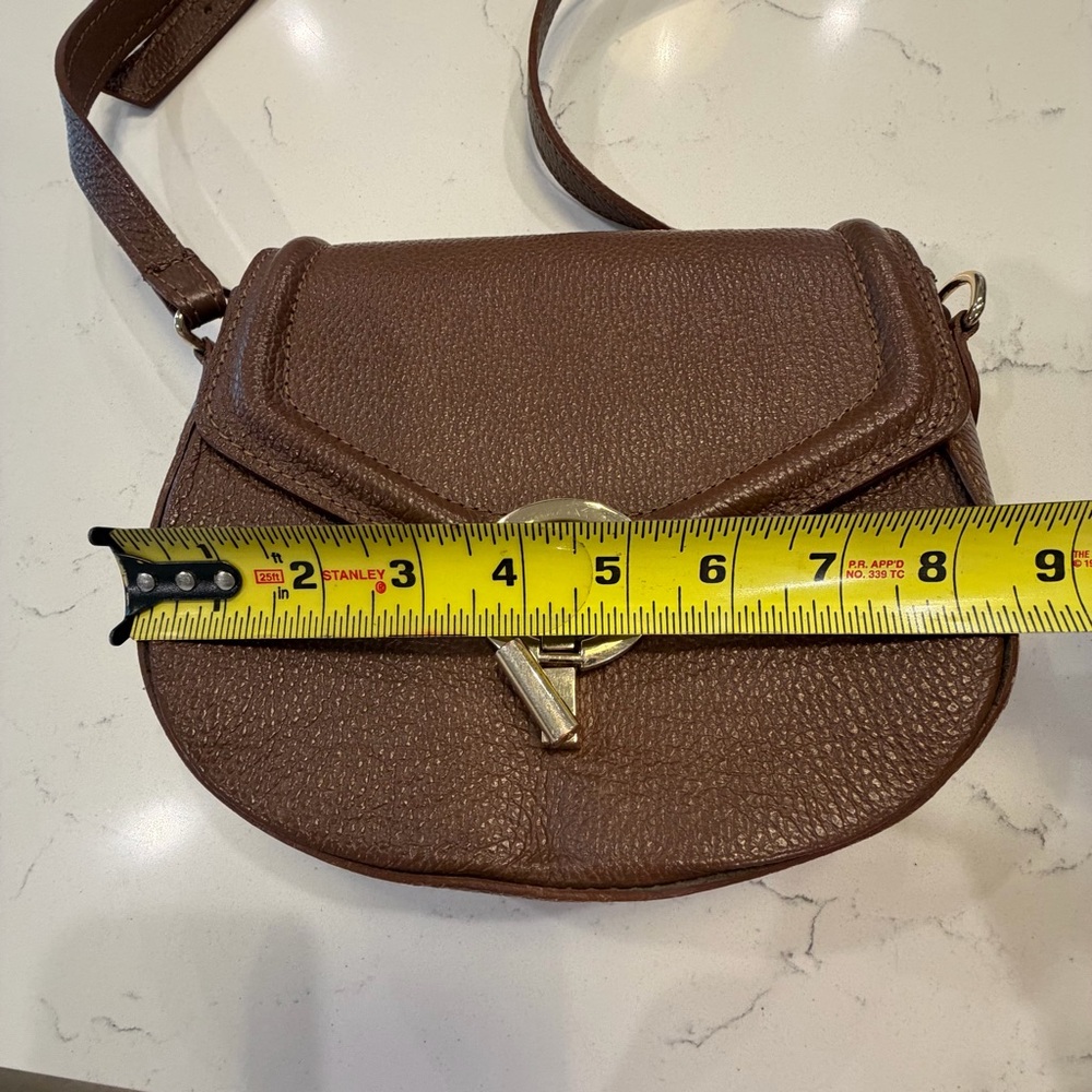 Women’s Brown Leather Crossbody Bag with Gold Ring Accent Italian - Picture 7 of 10